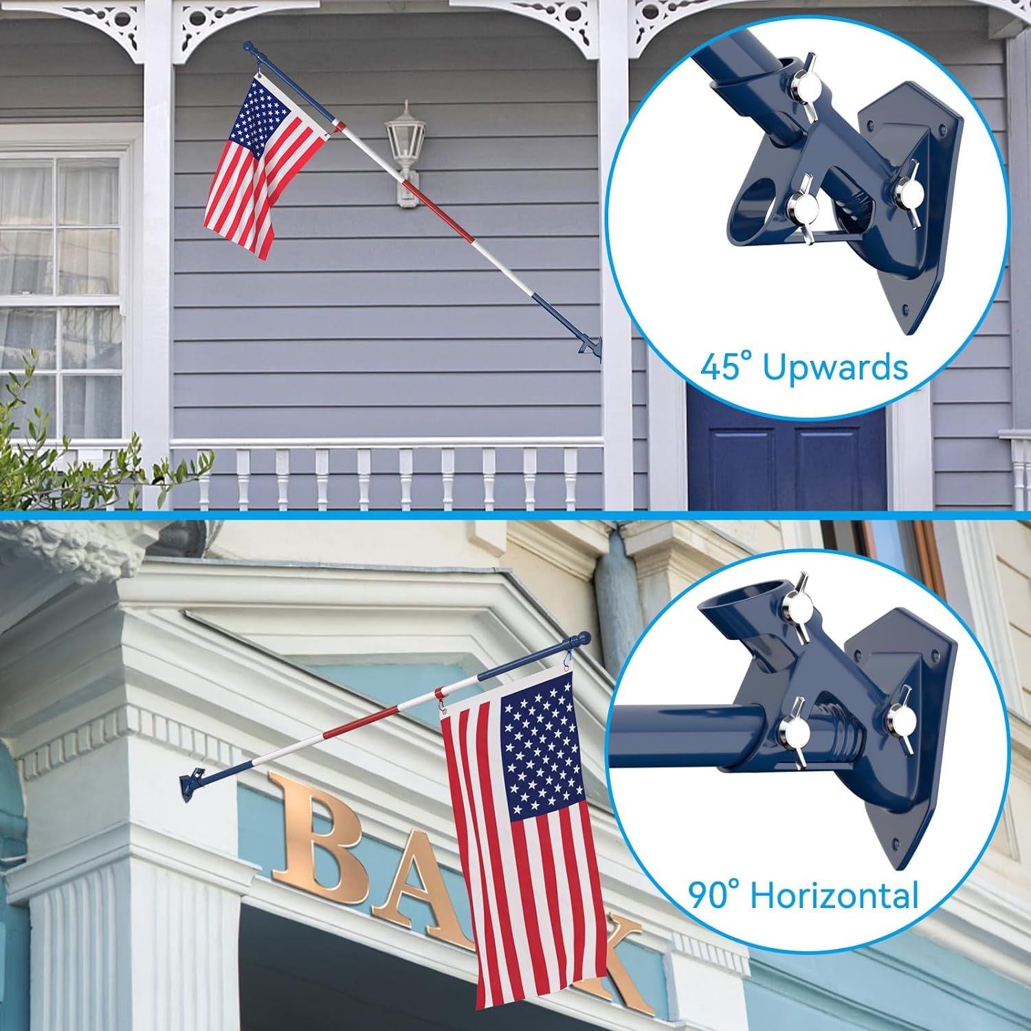 ZMTECH Flag Pole - Upgraded Bracket, 6 FT Stainless Steel Flag Poles for outside House, Residential or Commerical, Tangle Free Flag Pole Kit for American Flag (Without Flag, Blue&Red)