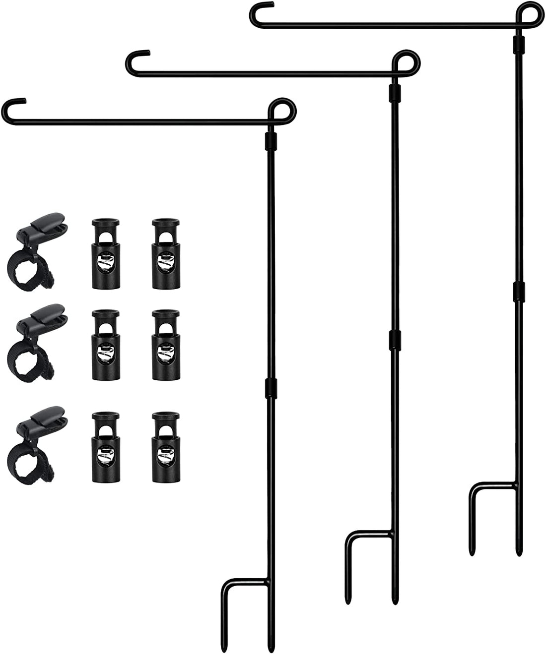 Garden Flag Stand, Premium Garden Flag Pole Holder Metal Powder-Coated Weather-Proof Paint with One Tiger Clip and Two Spring Stoppers without Flag 3 Pack