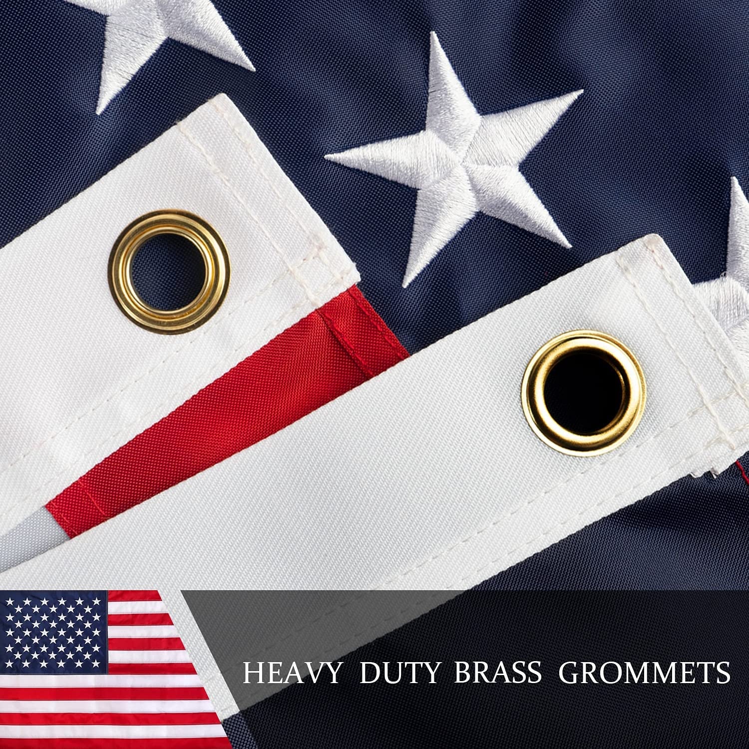 This 10X15 Ft American Flag for Outside, 100% in USA Strongest, Longest Lasting, Heavy Duty Nylon, Embroidered Stars, Sewn Stripes, Brass Grommets Perfect for Outdoors! Premium US Flag