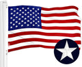 G128-6 Feet Tangle Free Spinning Flagpole (White/Silver) American Flag Pole Sleeve Embroidered 3X5 Ft American Flag Pole Sleeve (Flag Included) Aluminum Flag Pole