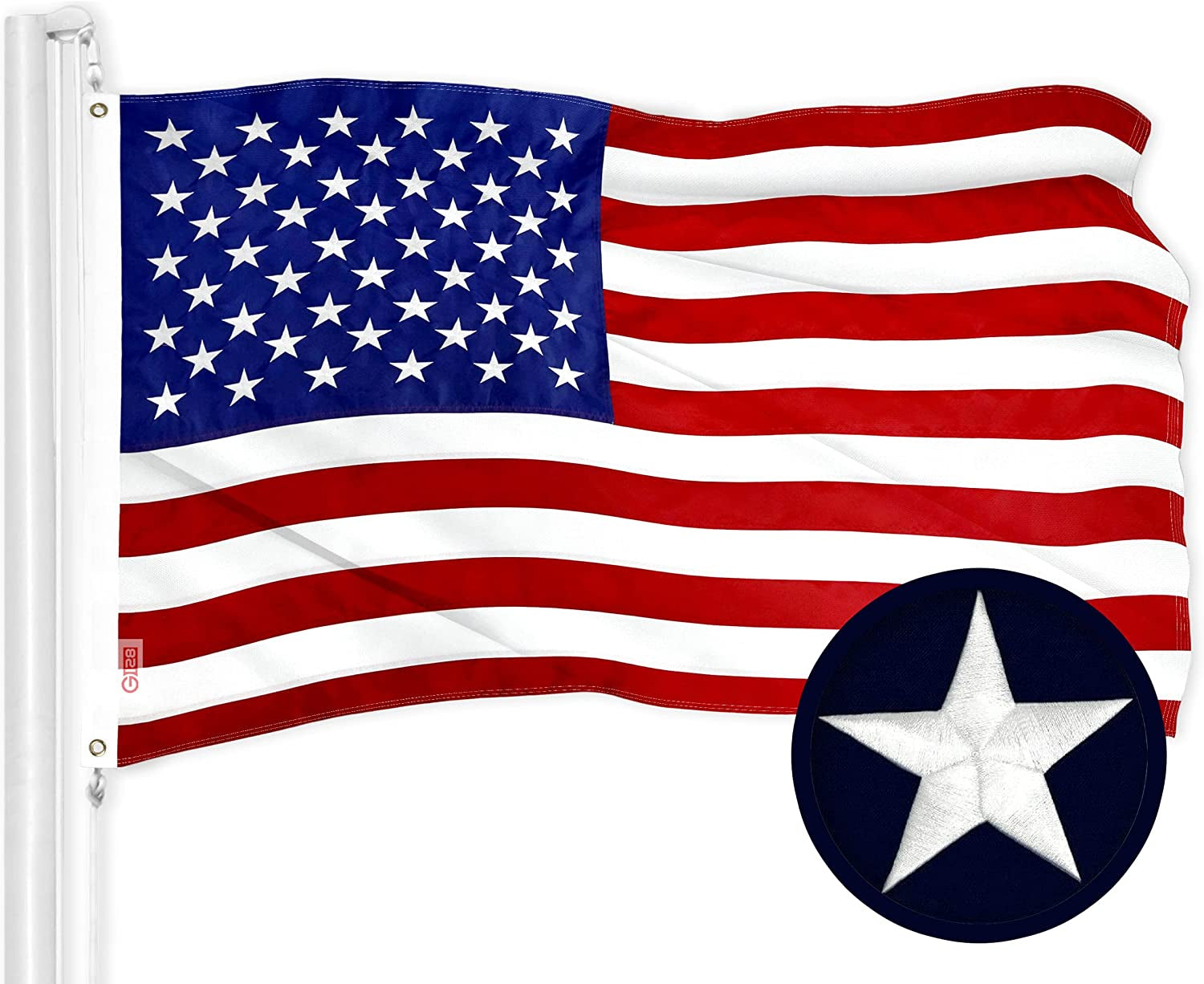 G128-6 Feet Tangle Free Spinning Flagpole (White/Silver) American Flag Pole Sleeve Embroidered 3X5 Ft American Flag Pole Sleeve (Flag Included) Aluminum Flag Pole