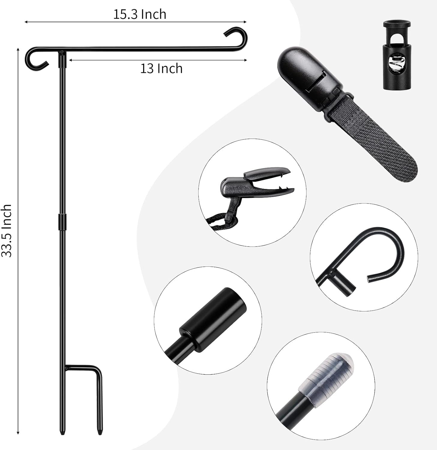 HOOSUN Garden Flag Stand Holder Pole Easy to Install Strong Sturdy Wrought Iron Fits 12.5" X 18" Mini Flag with 1 Tiger Clip Curved Hook with S Type 2 Pack