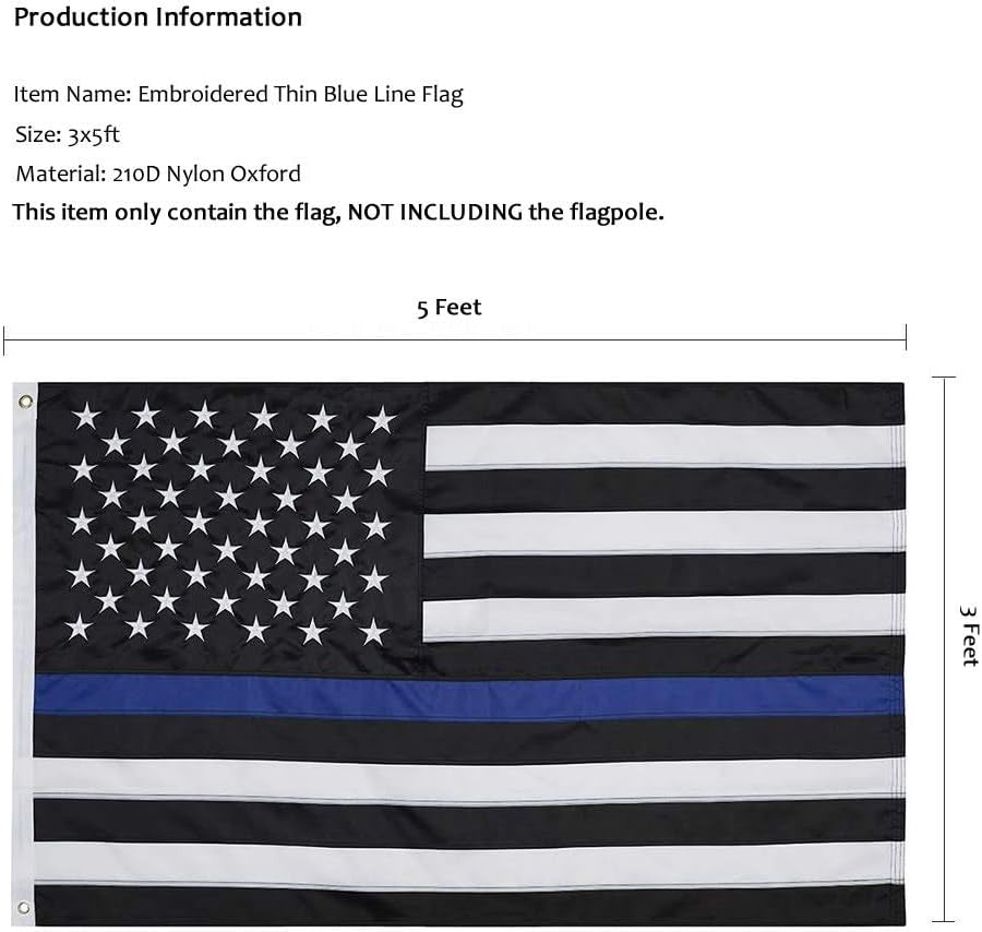 Homissor Thin Blue Line Flags 3X5 Outdoor Made in USA - Embroidered Stars Police Flag, Heavy Duty Back the Blue Flag Stripe Blue Line Lives Matter Flags Banner with 2 Brass Grommets