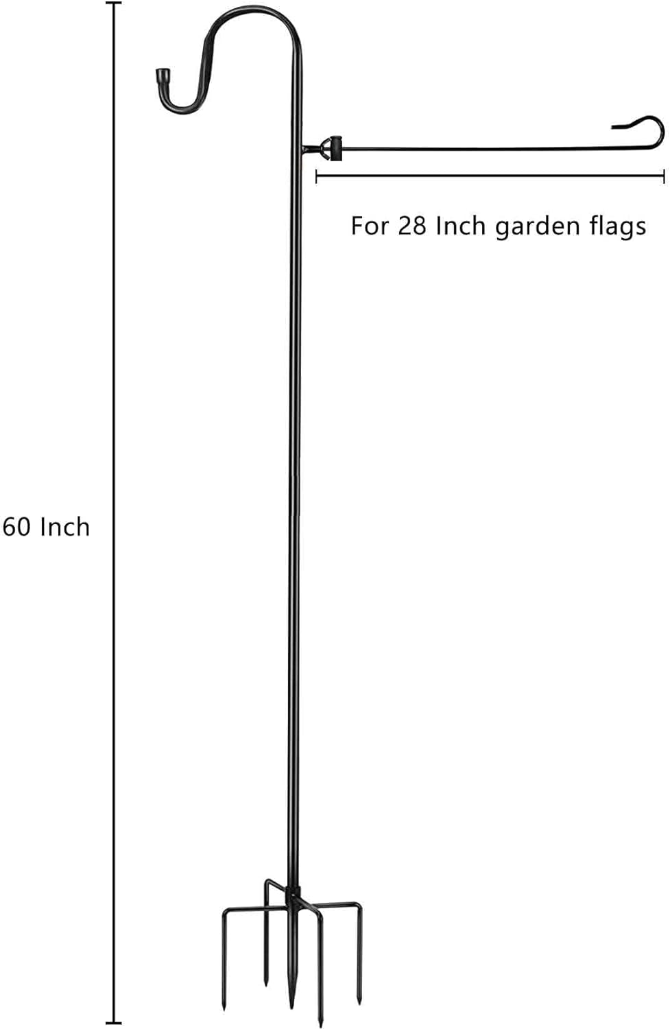 Garden Flag Stand and Shepherd Hook,60 Inch Garden Flag Pole Holder for 28 X 40 Inch Garden Flags with Tiger Clip and Spring Stoppers for Bird-Feeder Plant-Hook Garden-Stake Seasonal Flags 1 Pack