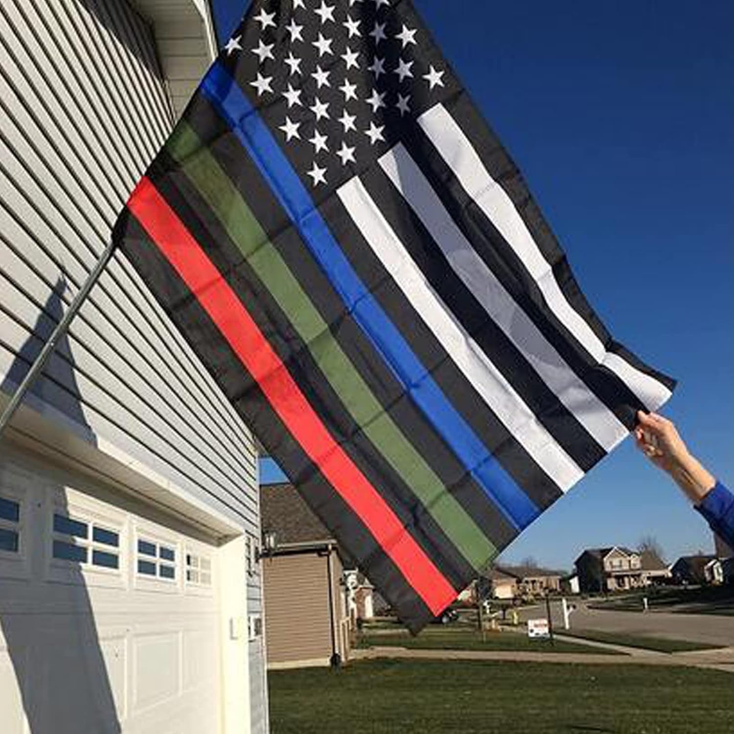 Thin Blue Red Green Line American Flag 3X5 Outdoor- Heavy Duty Police Firefighter Military Army Fireman USA Flags Blue Red Green Lives Matter Stripe Flag with Grommets