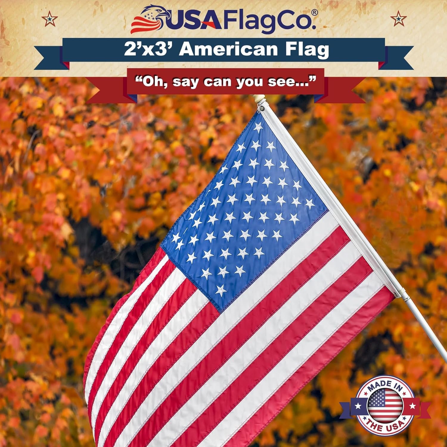 American Flags for outside 3X5 - USA Flag Co. American Flag 3X5 Heavy Duty Outdoor Made in USA with Embroidered Stars and Sewn Stripes, This US Flag Is an American Made Flag