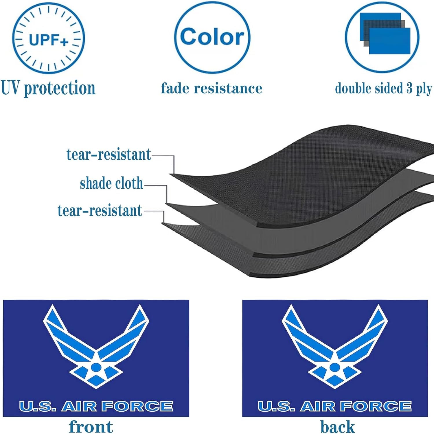 Air Force Wings Military Flags 3X5 Outdoor Made in Usa-Double Sided 3 Ply Heavy Duty United States USAF Wings Flags Banner for outside with 2 Brass Grommets UV Protection Fade Resistant for Indoor