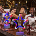 4Th of July Decorations, 2PCS Red White and Blue Lights, Big LED Neon Star Patriotic Lights, USB & Battery Powered Night Light for Independence Day Memorial Day Home Bar Table Centerpiece Decor