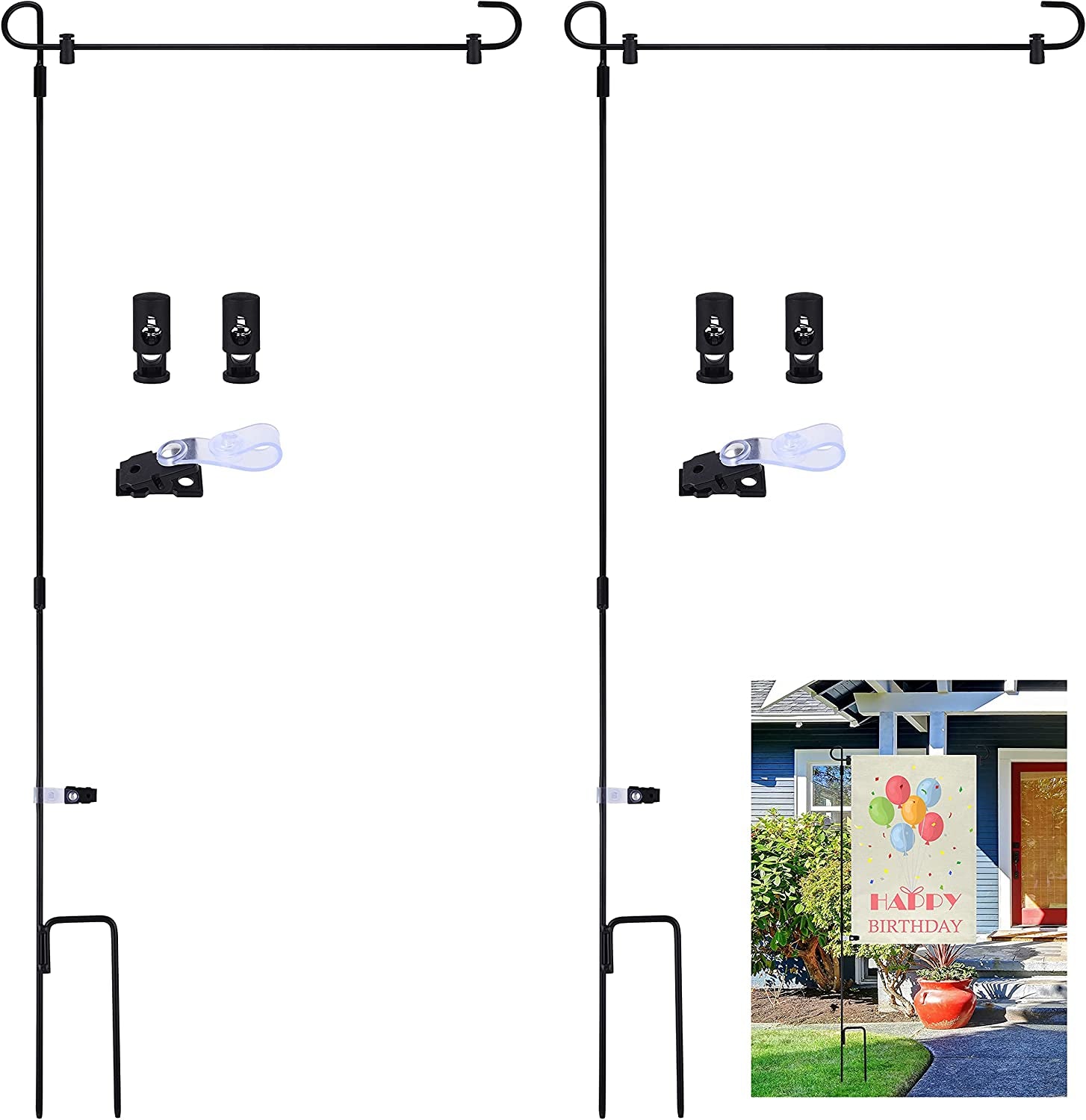 FEPITO 3 Pack Garden Flag Poles Metal Garden Flag Holder with Garden Flag Stopper and Anti-Wind Clip for Outdoor Decorative Flag Garden Lawn Yard Flag
