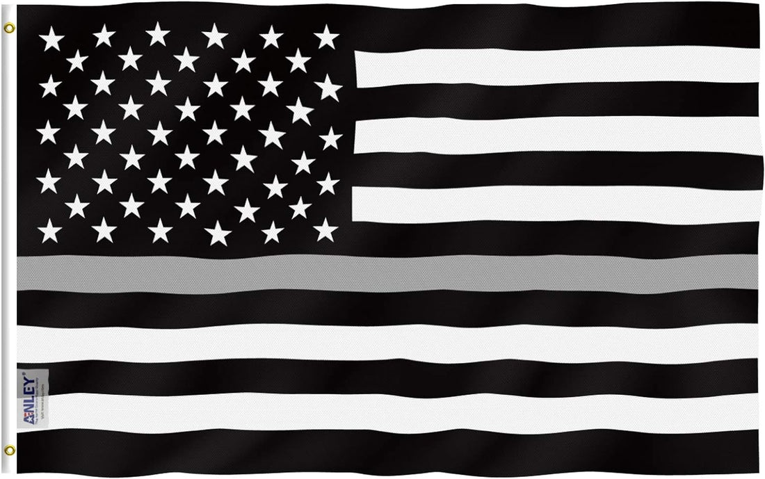 Anley Fly Breeze 3X5 Feet Thin Gray Line United States Flag - Vivid Color and Fade Proof - Canvas Header and Double Stitched - United States Flags Polyester with Brass Grommets 3 X 5 Ft