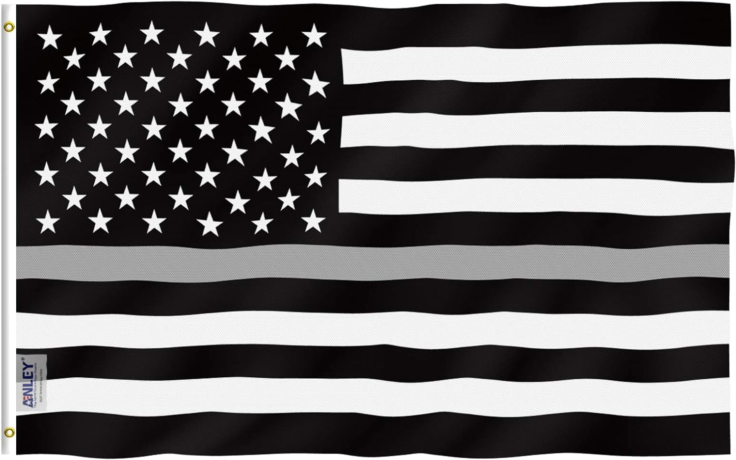 Anley Fly Breeze 3X5 Feet Thin Gray Line United States Flag - Vivid Color and Fade Proof - Canvas Header and Double Stitched - United States Flags Polyester with Brass Grommets 3 X 5 Ft