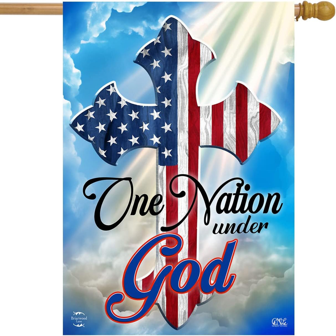 28x40 Inch Patriotic Cross House Flag - 'One Nation Under God', Indoor/Outdoor