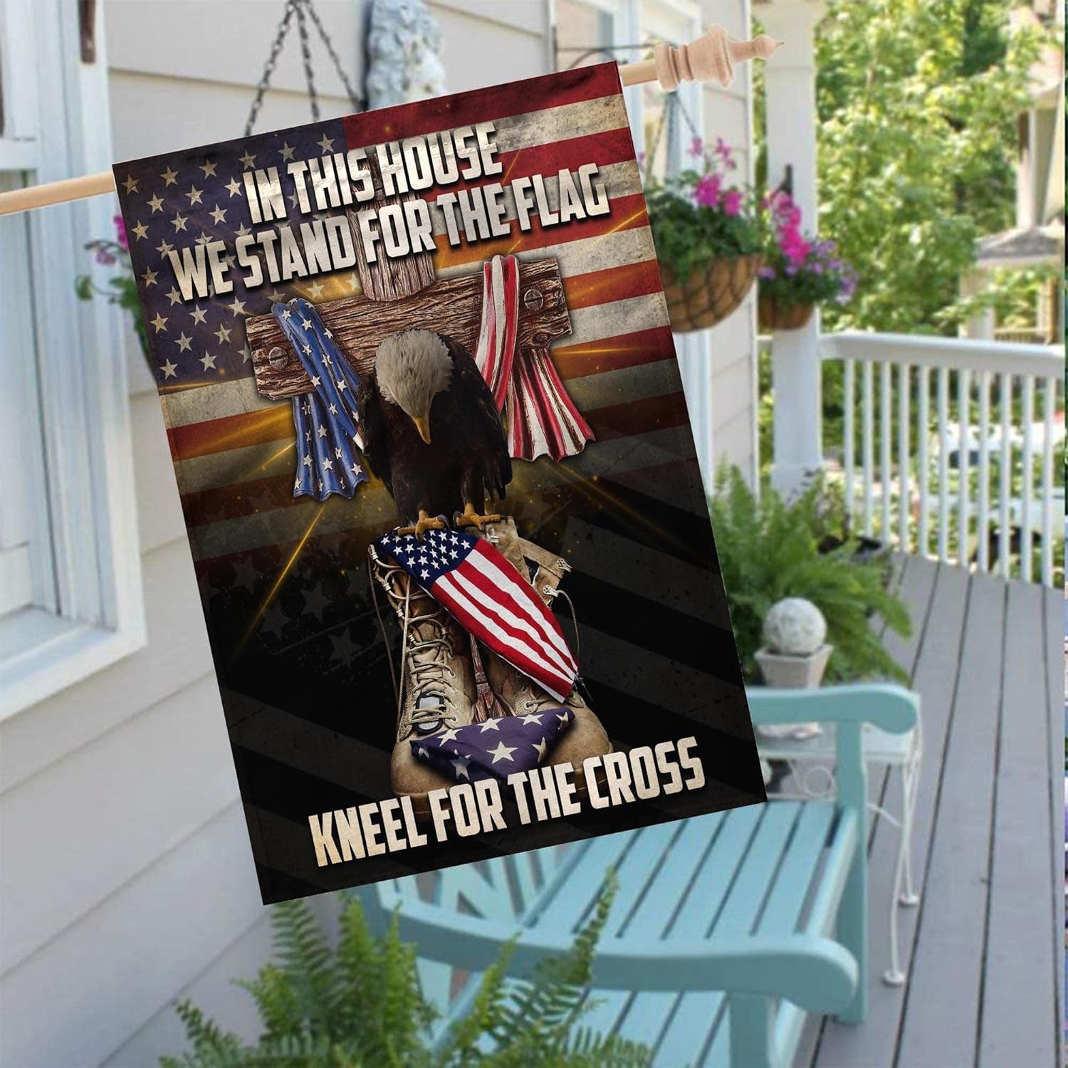 V VIBEPY All over Printed Double Sided House Flag, 28X40", in This House We Stand for the Flag, Kneel for the Cross Flag, Veteran Flags, Memorial Flags, Vetean Day Flags (Vpf-28X40-Etrg-39163008-Fba)