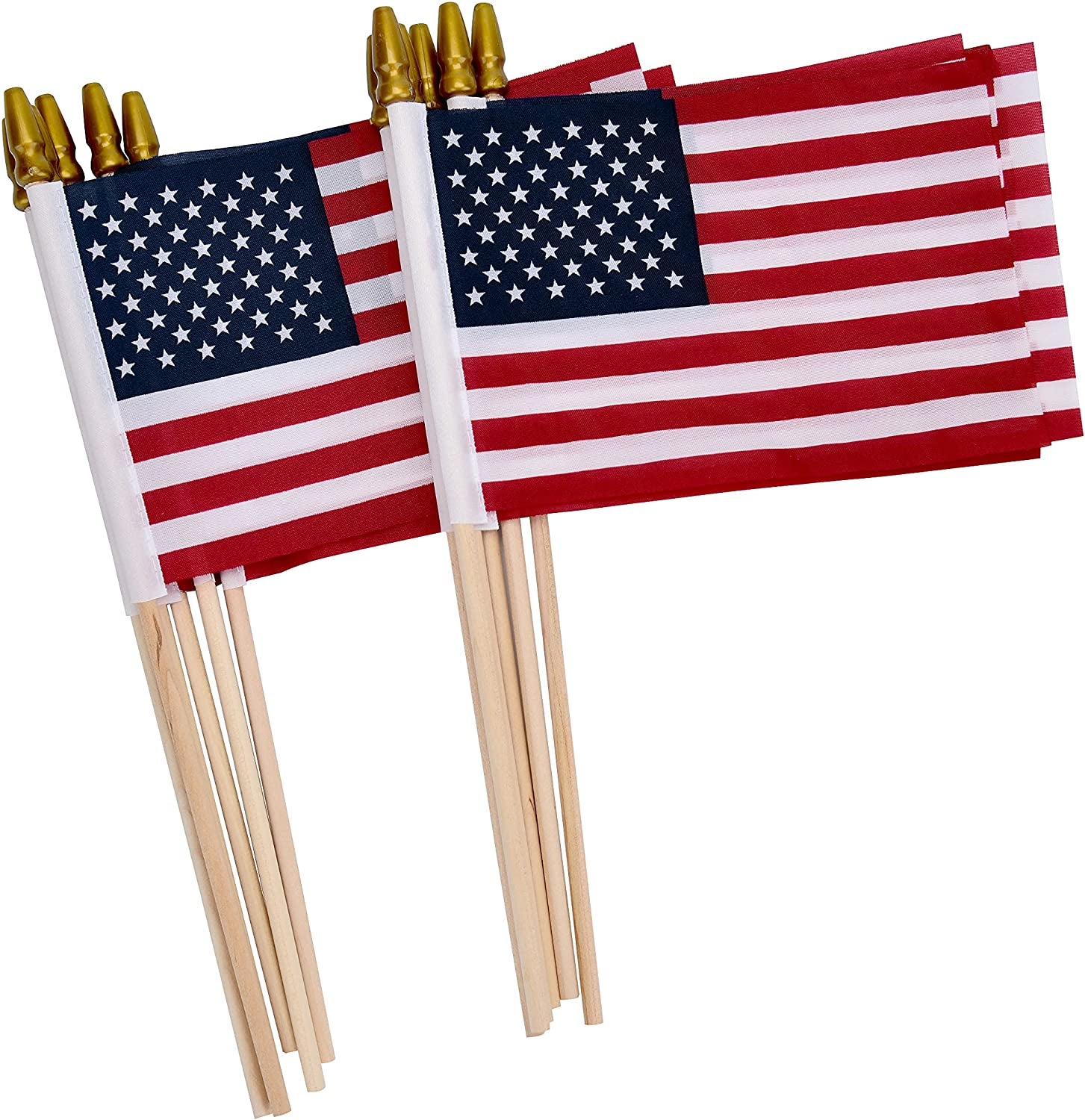 12 Pack Small American Flags Small US Flags/Mini American Flag on Stick 4X6 Inch US American Hand Held Stick Flags with Kid-Safe Spear Top, Polyester Full Color Tear-Resistant Flag