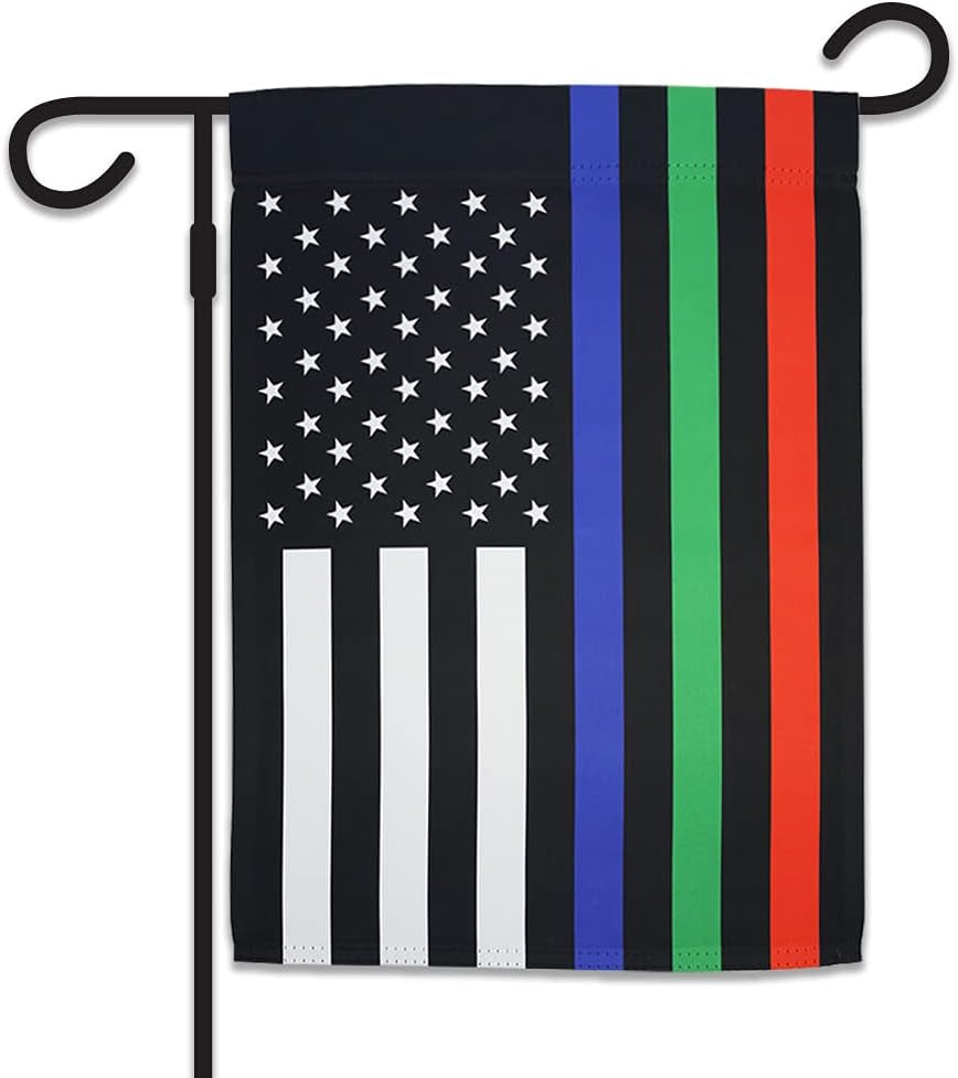 Thin Blue Red Green Line USA Garden Flag - 12X18 Double Sided Garden Flag for Porch, Yard, Garden, Home, Holiday Decor