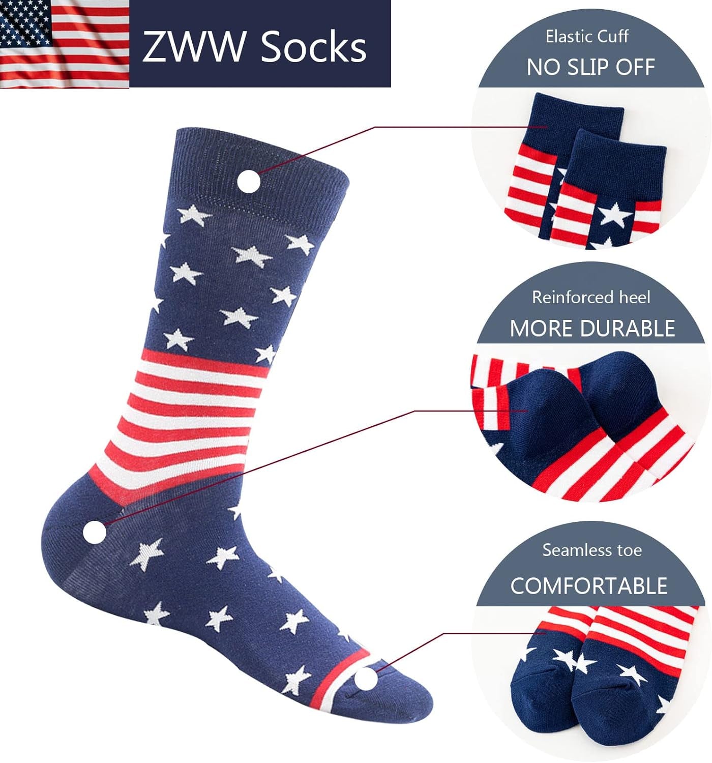 American Flag Socks for Men or Women 4Th July Middle Socks Star and Stripe Patriotic Freedom Day Gifts