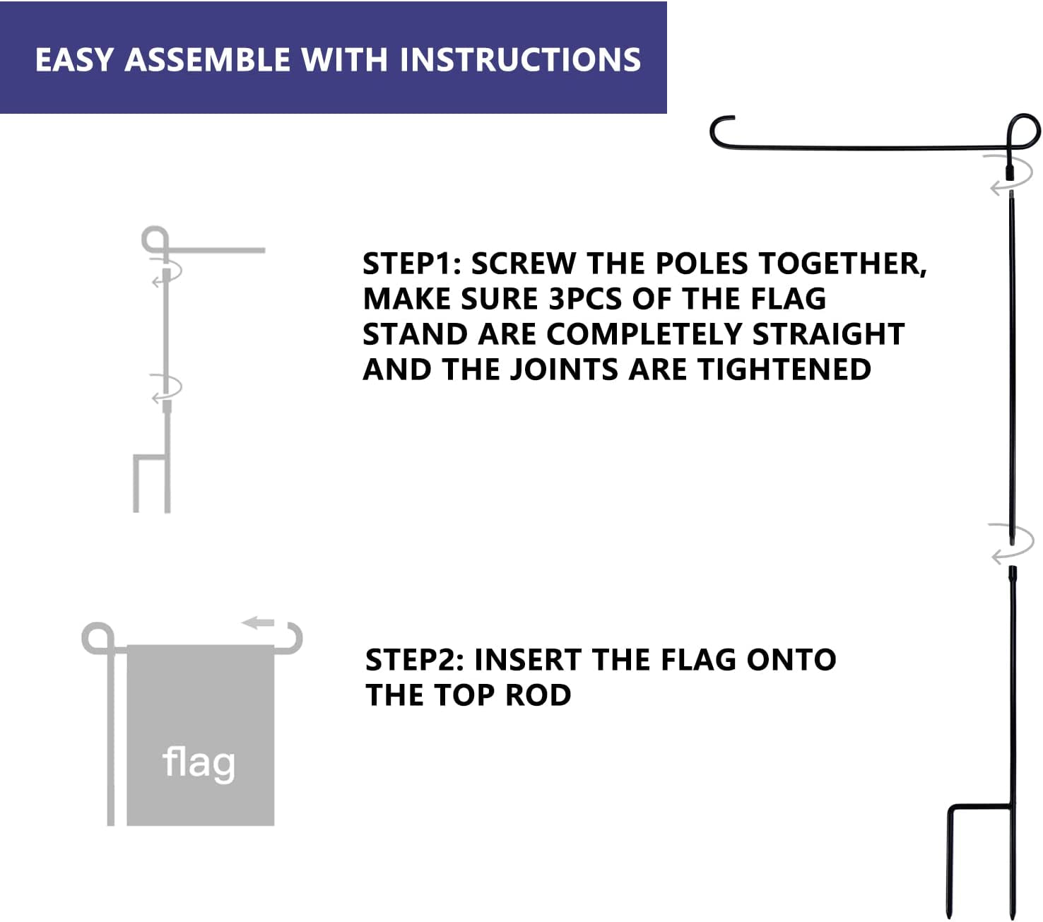 Hogardeck 2PC Garden Flag Holder Stand, Thickened Pole Sturdy and Straight Premium Yard Flag Holder Weather-Proof Metal Flagpole for American Flag, Garden Flag