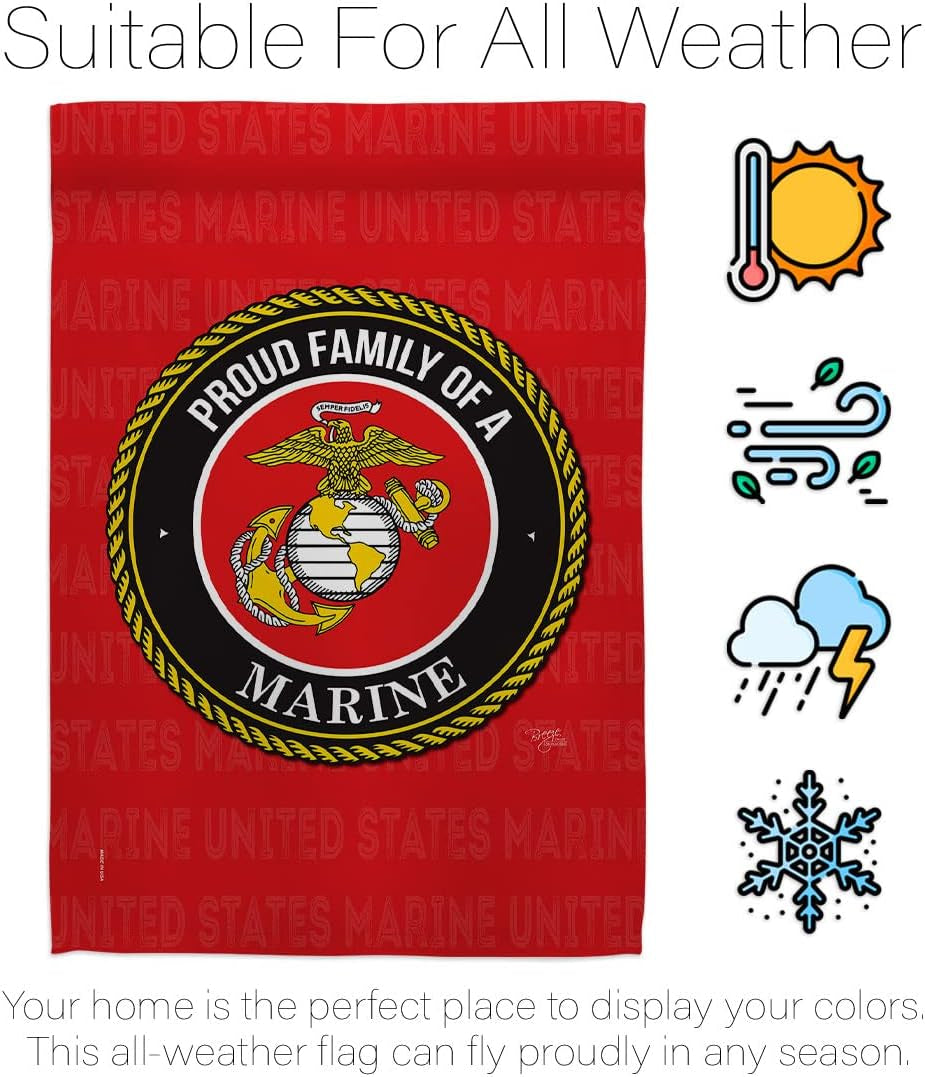 Proud Family Marines Garden Flag - Armed Forces Marine Corps USMC Semper Fi United State American Military Veteran Retire Official - House Banner Small Yard Gift Double-Sided Made in USA 13 X 18.5