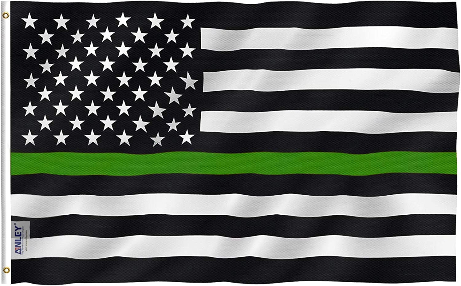 Anley Fly Breeze 3X5 Foot Thin Green Line USA Flag - Vivid Color and Fade Proof - Canvas Header and Double Stitched - Support for Border Patrol Agents Flag with Brass Grommets 3 X 5 Ft