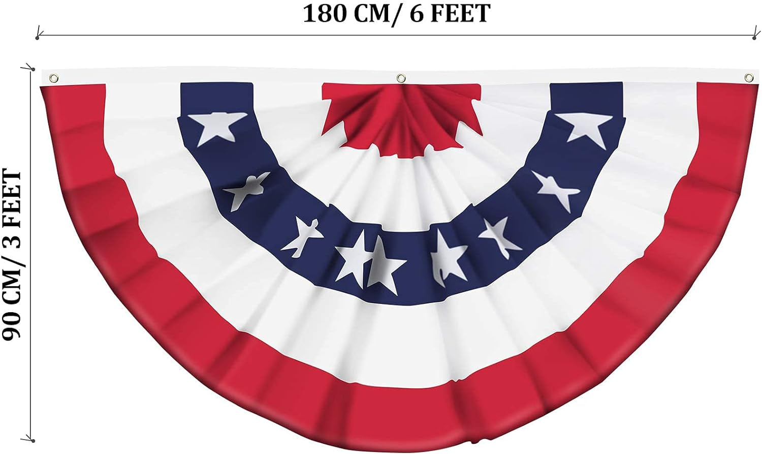 USA Pleated Fan Flag American US Bunting Flag Patriotic Half Fan Banner Flag with Canvas Header and Brass Grommets for 4Th of July Memorial Day Indoor Outdoor Decoration (3, 3X6 Feet)