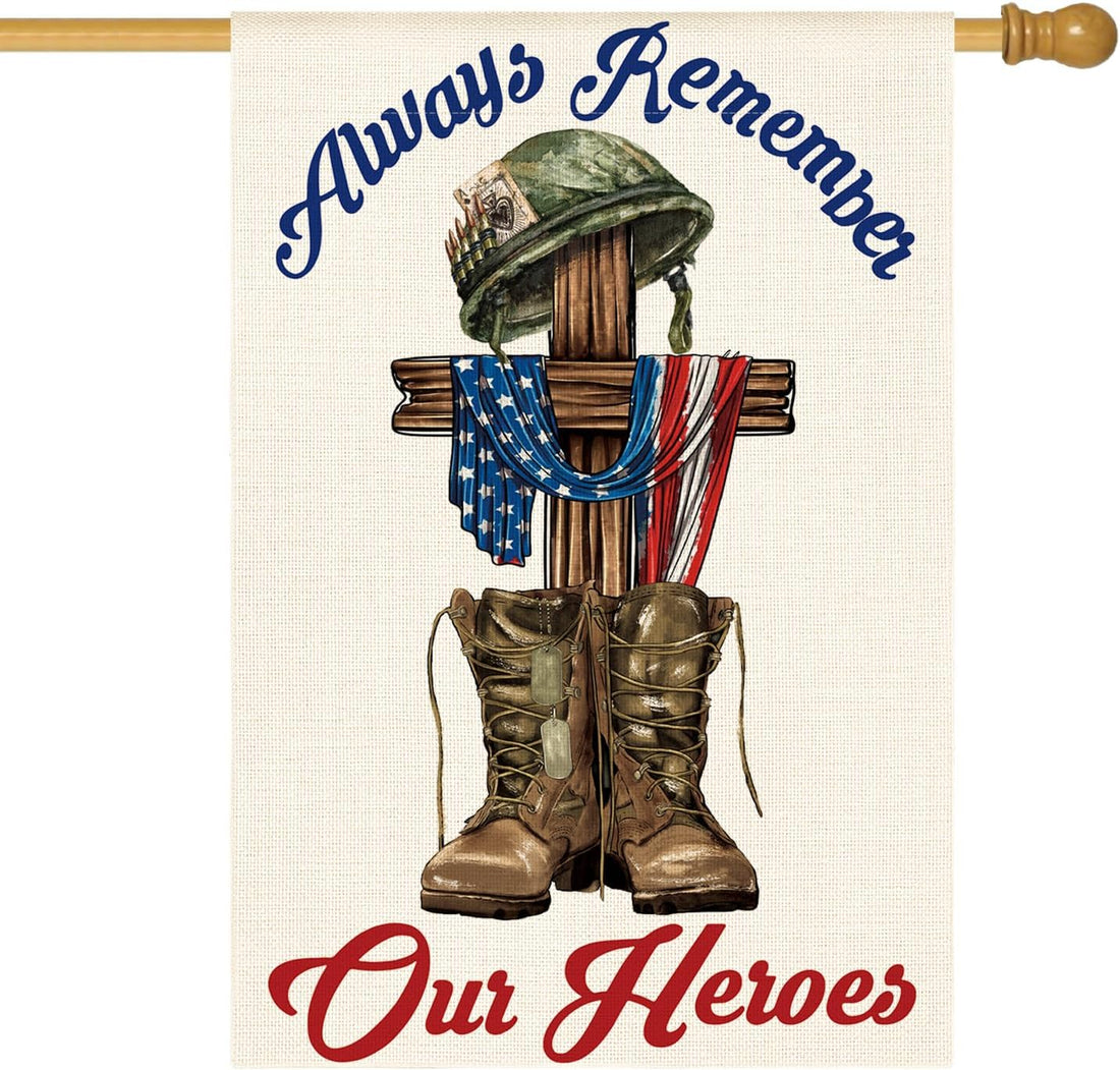 AVOIN Colorlife Memorial Day Always Remember Our Heroes House Flag 28X40 Inch Double Sided, Military Soldiers Boots Patriotic Veteran Yard Outdoor Decoration