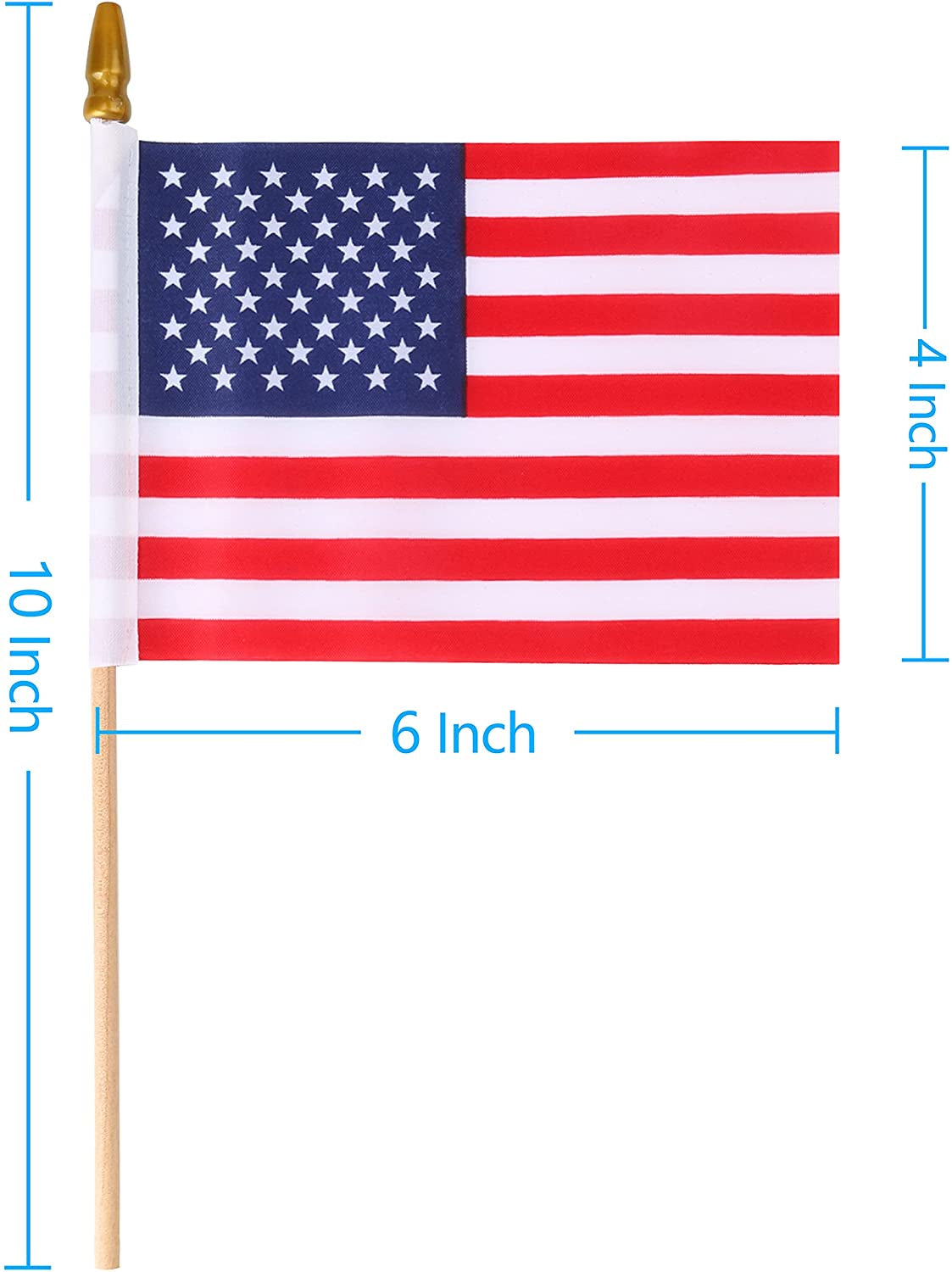 24 Pcs USA 4''X6'' Wooden Stick Flag,July 4Th Decoration, Veteran Party, Mini American Stick Flag - American Hand Held Stick Flags with Safety Golden Spear Top