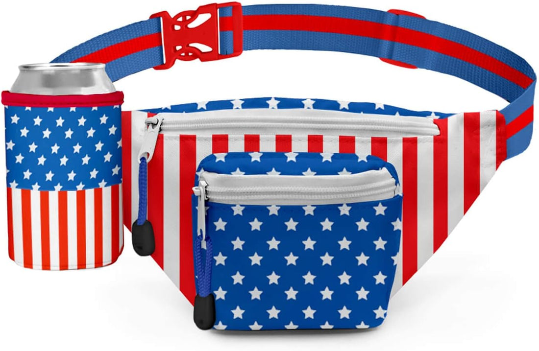 Tipsy Elves American Flag Fanny Packs with Drink Holder - USA Fanny Pack for 4Th of July BBQ, Pool Party and Events