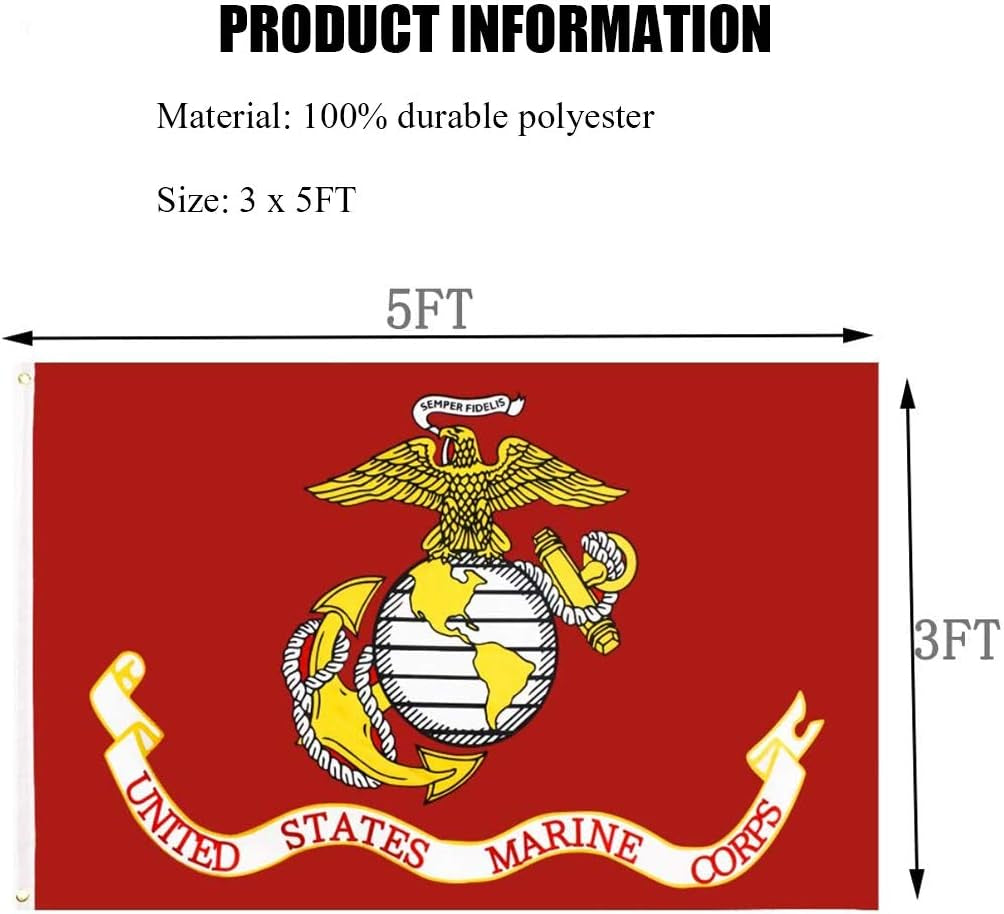 Marine Corps USMC Flag Double Sided 3X5 Outdoor Heavy Duty US Military Army Flags Long Lasting with 2 Brass Grommets