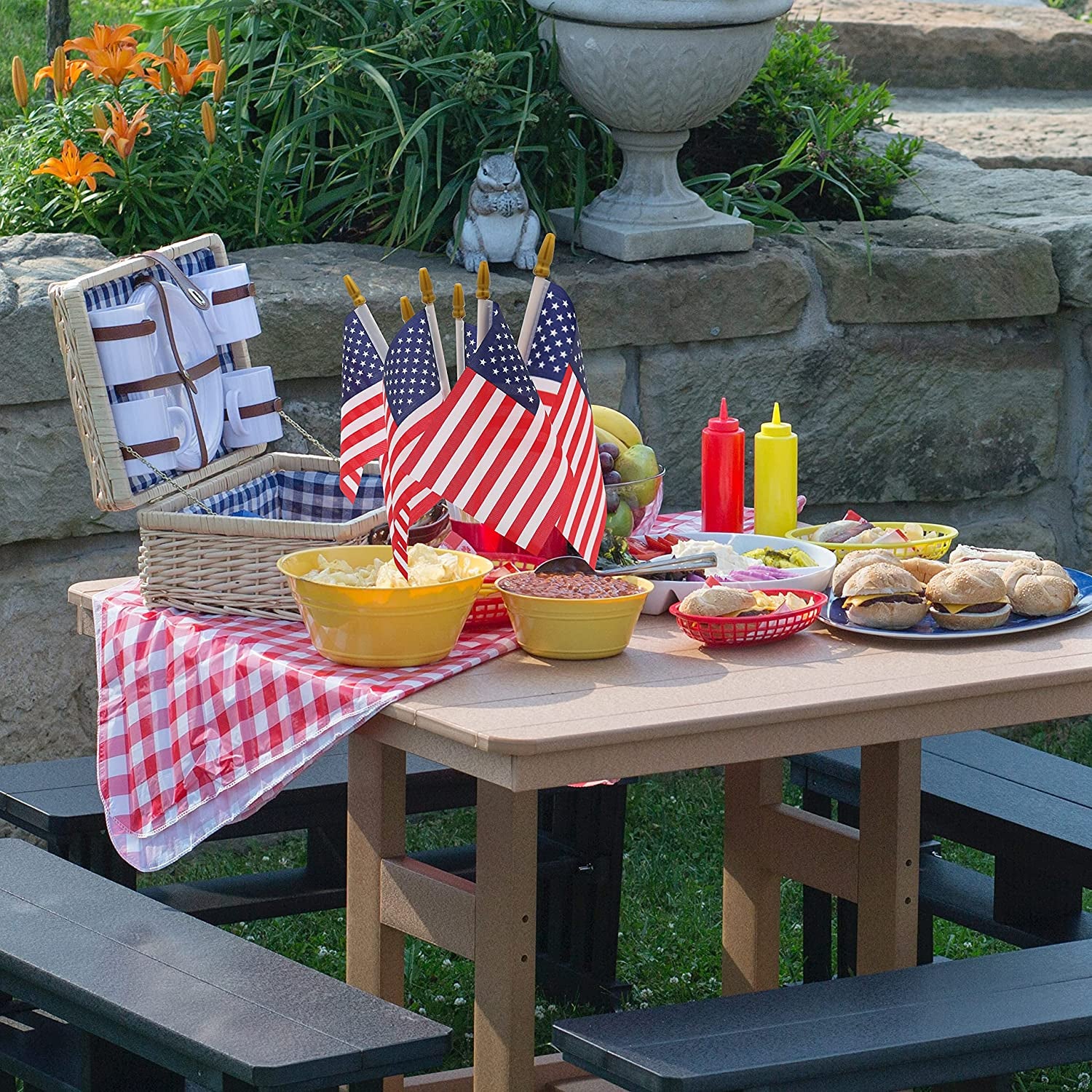 24 Pcs USA 4''X6'' Wooden Stick Flag,July 4Th Decoration, Veteran Party, Mini American Stick Flag - American Hand Held Stick Flags with Safety Golden Spear Top