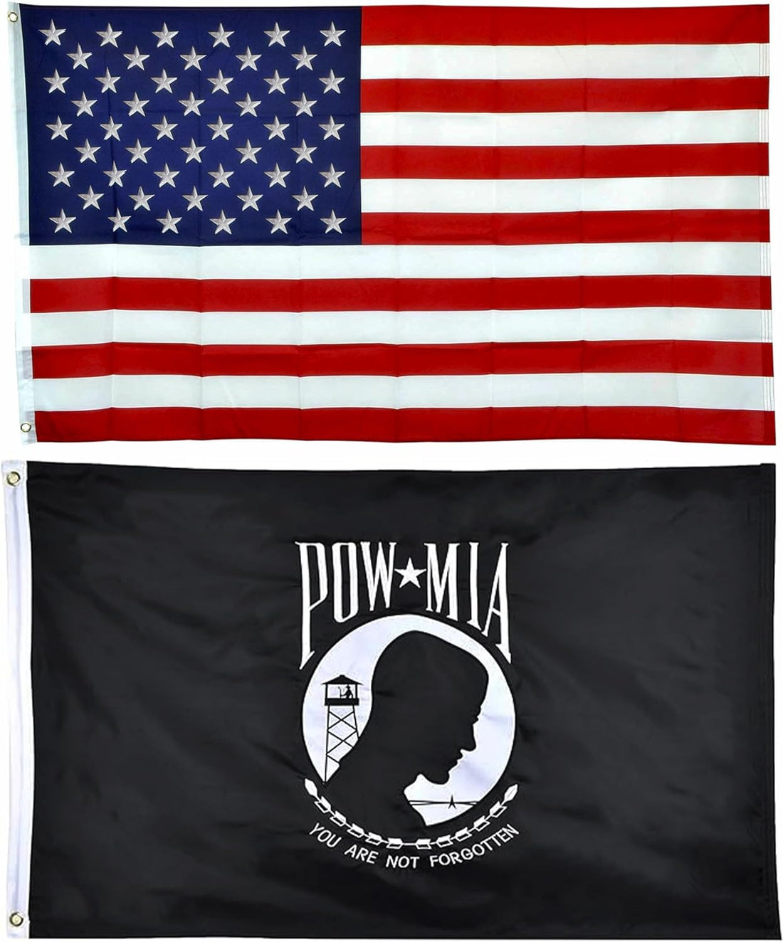 Set of Heavy Duty American Flag 3X5 with POWMIA Flag, You Are Not Forgotten Prisoner of War Missing in Action, for Outside, Indoor Flag
