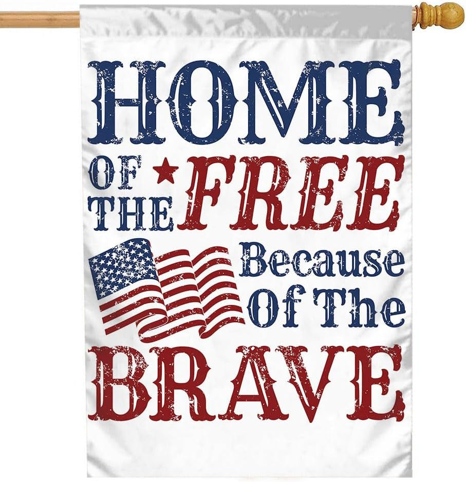 Home of the Free Because of the Brave Garden Flag 28X40 Inch American Flag Use Red Blue House Lawn Flag Double Sided Banners for Home Outdoor Decoration