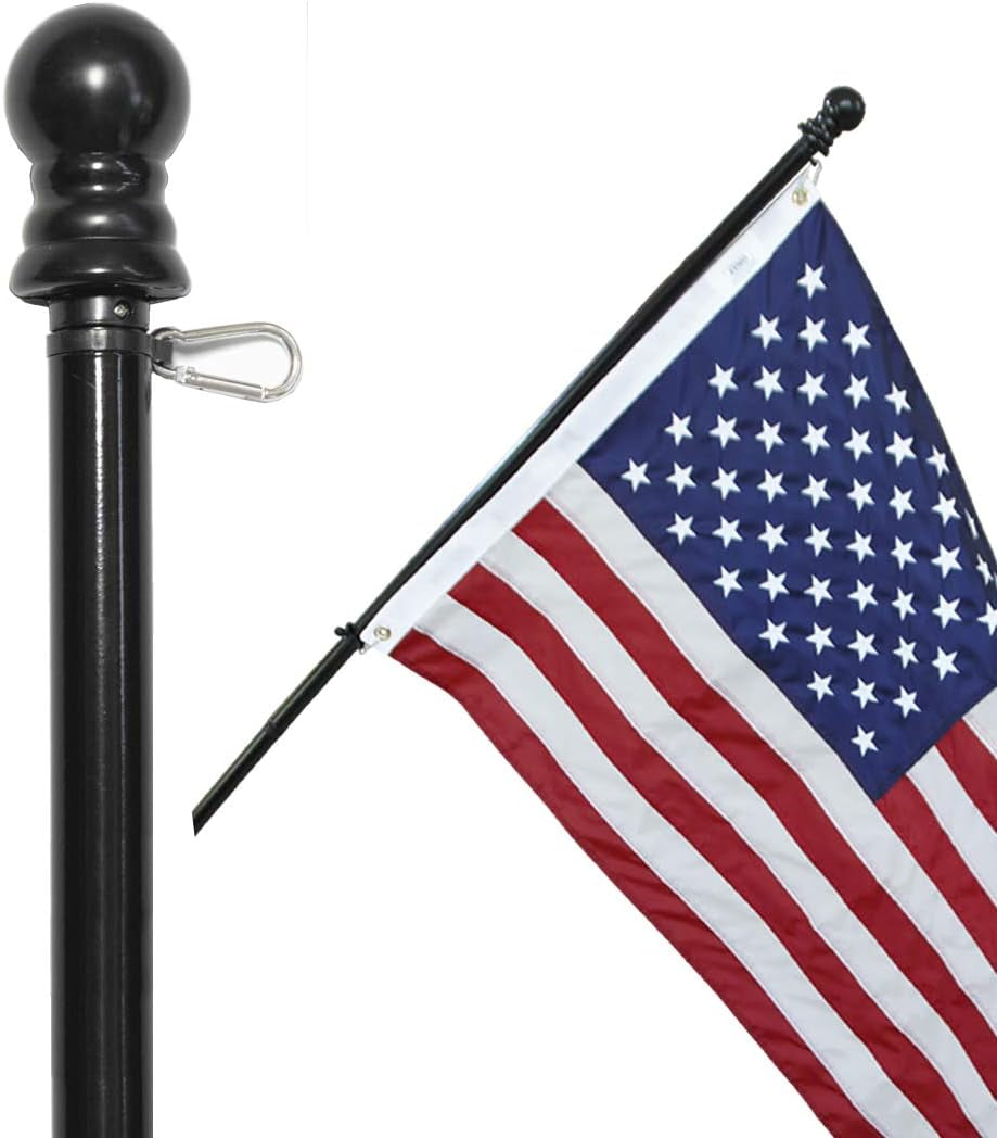 Flag Pole for House - 6 Ft Heavy-Duty Aluminum Tangle Free Spinning Flag Pole with Metal Mounting Rings - Outdoor Wall Mount Flagpole for Residential Commercial (Black, 6')