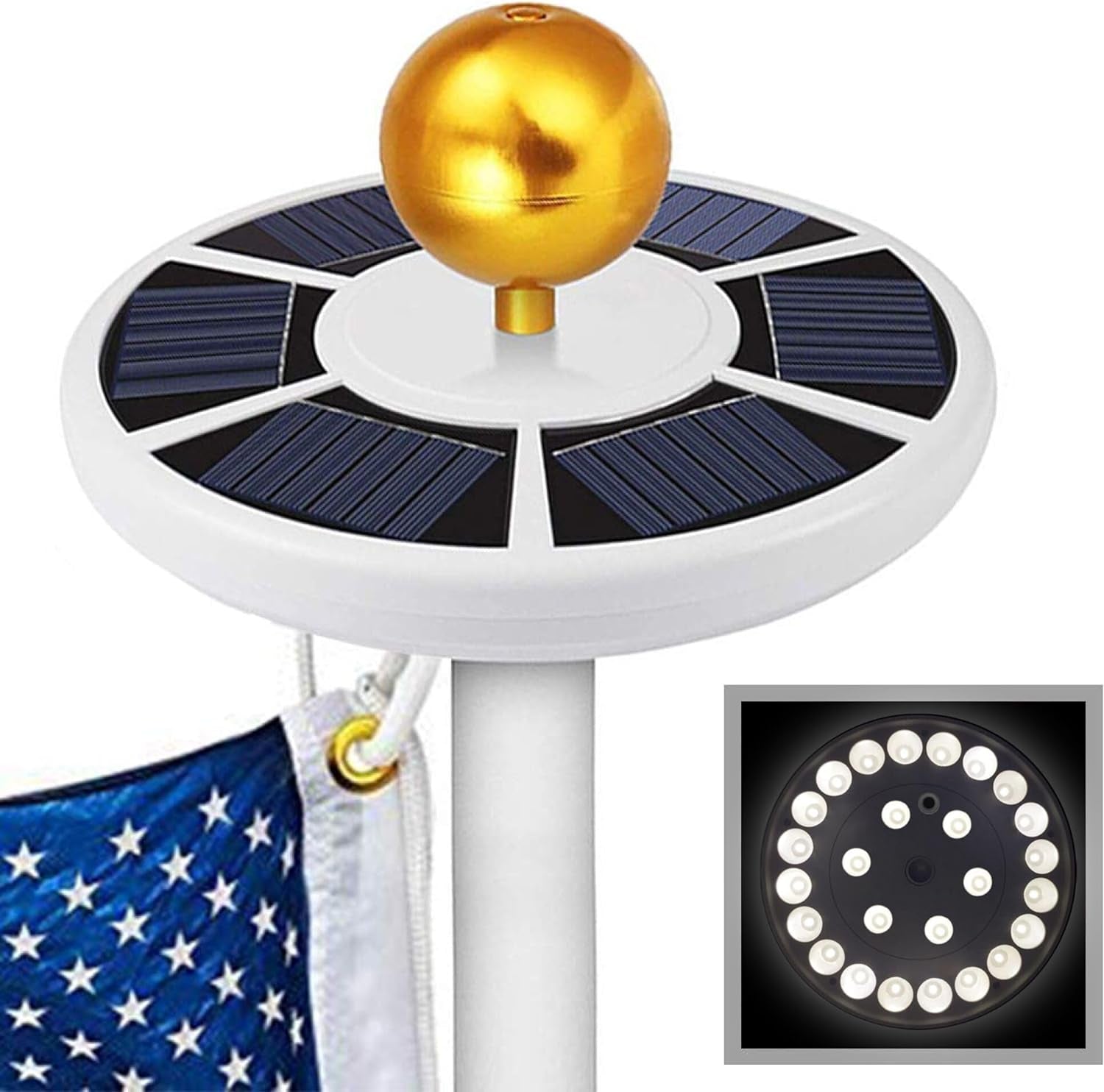 MEIHONG Solar Flag Pole Light, Automatic Solar Flagpole Lights Outdoor Dusk to Dawn, Solar Powered Flag Light, Waterproof LED Flagpole Downlight Lighting for Most 15 to 25 Ft Top (White)