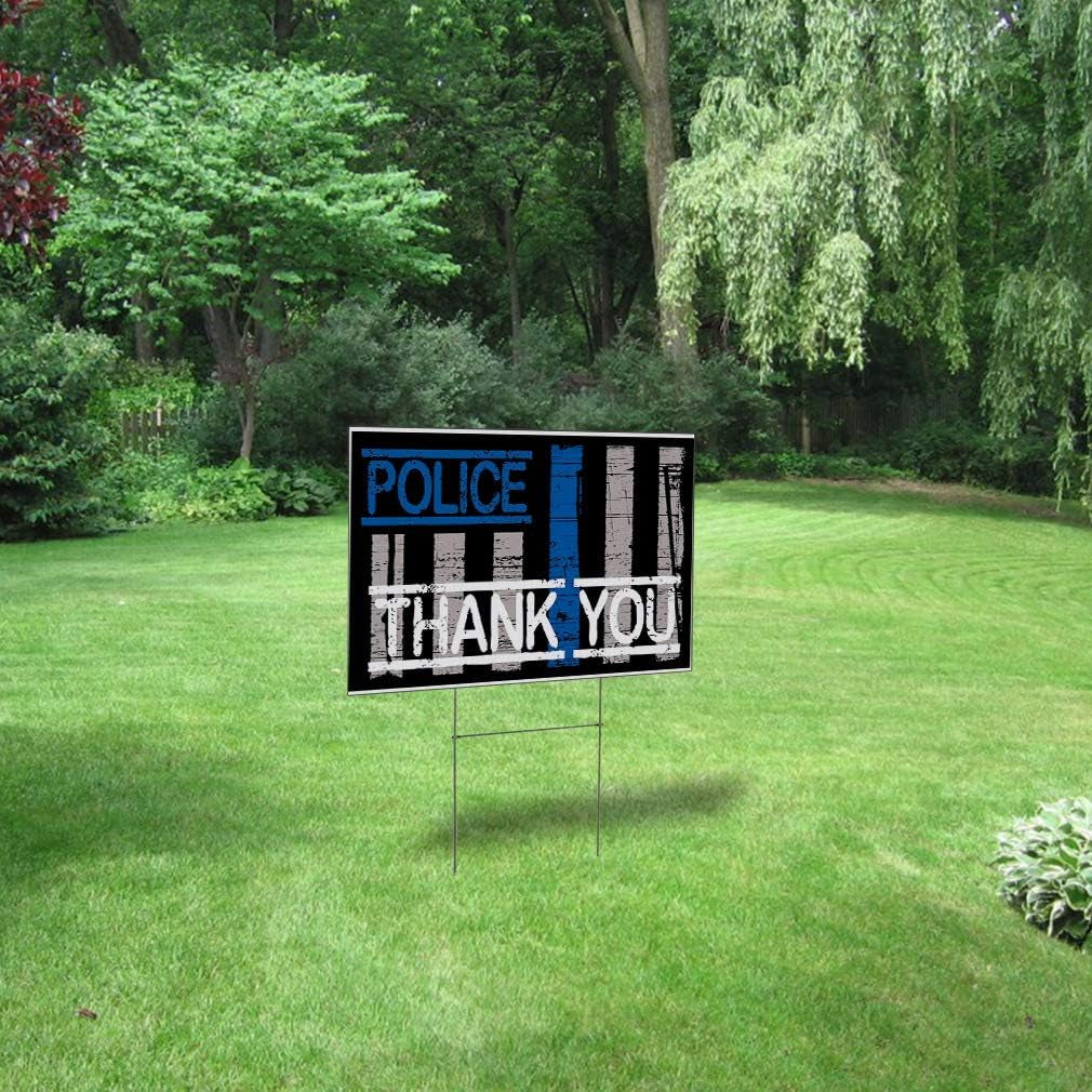 Plastic Weatherproof Yard Sign Police Thank You Black White Blue Stripes Thank You Designs White Police Officers for Sale Sign Multiple Quantities Available 18Inx12In One Side Print One Sign