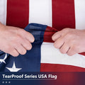 American Flag 2X3 Ft Tearproof Series for Outside, 100% in USA, Longest Lasting, Super Tough Fade Resistant Spun Polyester, High Wind US Outdoor Flags Embroidered Stars, Sewn Stripes, Brass Grommets