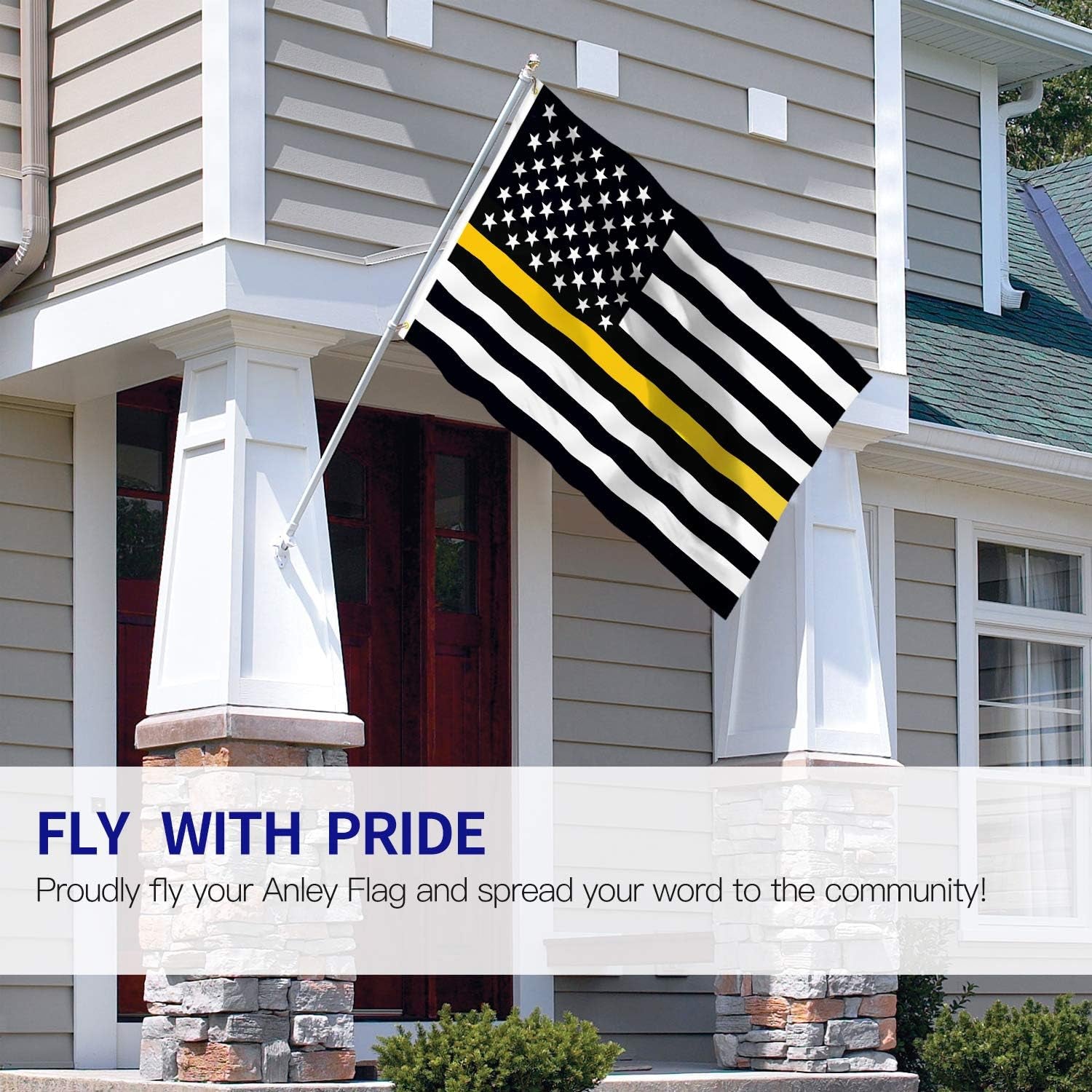 Anley Fly Breeze 3X5 Foot Thin Gold Line USA Polyester Flag - Vivid Color and Fade Proof - American Honoring 911 Operators, Police Dispatchers Flags with Brass Grommets 3 X 5 Ft