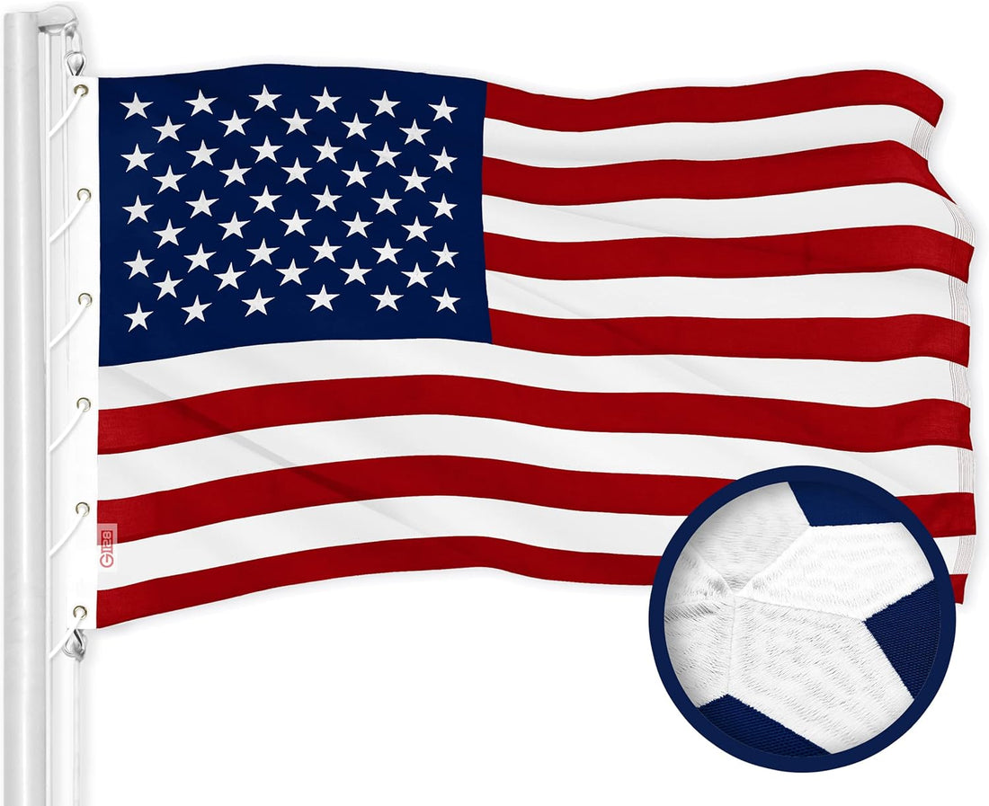 G128 American USA Flag | 15X25 Ft | Toughweave Series Embroidered 600D Polyester | Country Flag, Embroidered Stars, Sewn Stripes, Indoor/Outdoor, Vibrant Colors, Brass Grommets