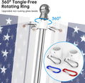 ZMTECH Flag Pole - Upgraded Bracket, 6 FT Stainless Steel Flag Poles for outside House, Residential or Commerical, Tangle Free Flag Pole Kit for American Flag (Without Flag, Silver)