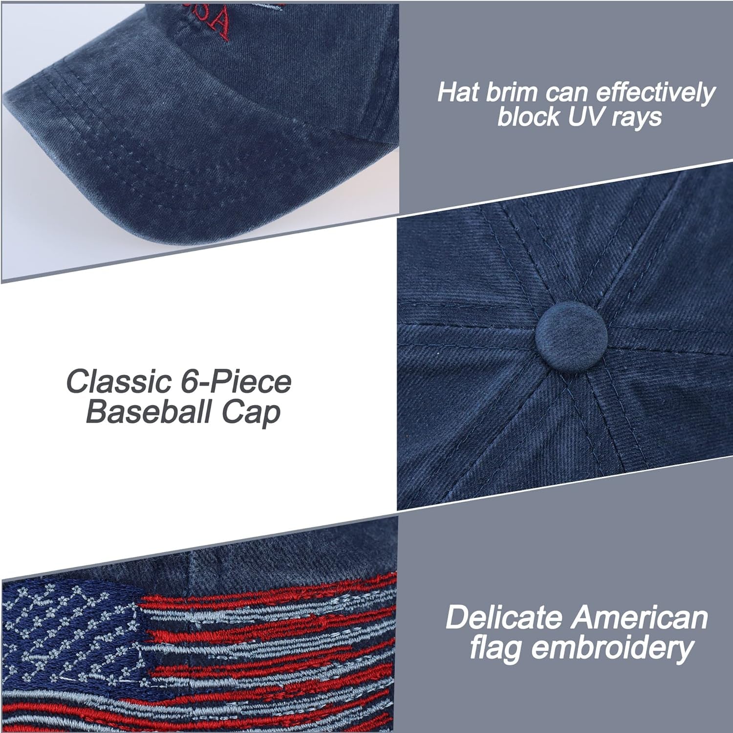 American Flag Hat, Vintage Distressed Cotton Dad Hat Baseball Cap USA Adjustable Patriotic Hat for Men Women