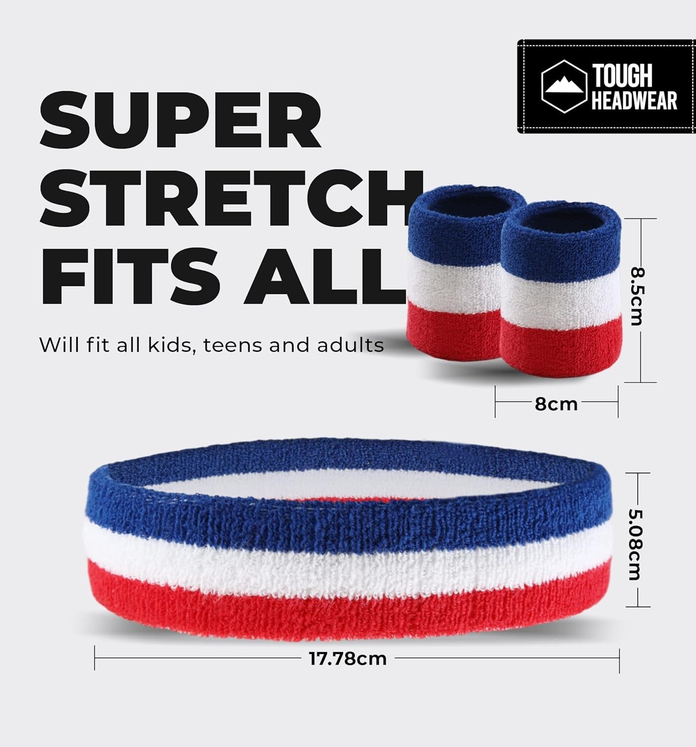 Sweatbands Set - Head & Wrist Sweat Bands - Terry Cloth Sweatbands for Tennis, Working Out, Sports, Basketball, Gym, Exercise - Headband & Wristbands for Men & Women - Stretchy & Soft Cotton