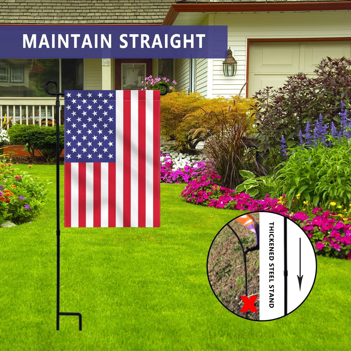 Hogardeck 2PC Garden Flag Holder Stand, Thickened Pole Sturdy and Straight Premium Yard Flag Holder Weather-Proof Metal Flagpole for American Flag, Garden Flag