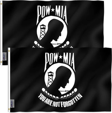 Anley Pack of 2 Fly Breeze 3X5 Foot POW MIA Flag - Vivid Color and Fade Proof - Canvas Header and Double Stitched - You Are Not Forgotten Prisoner of War Flags Polyester with Brass Grommets