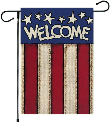 CROWNED BEAUTY 4Th of July Patriotic Garden Flag 12X18 Inch Double Sided for outside Small Burlap USA Independence Day Welcome Yard Flag CF1544-12