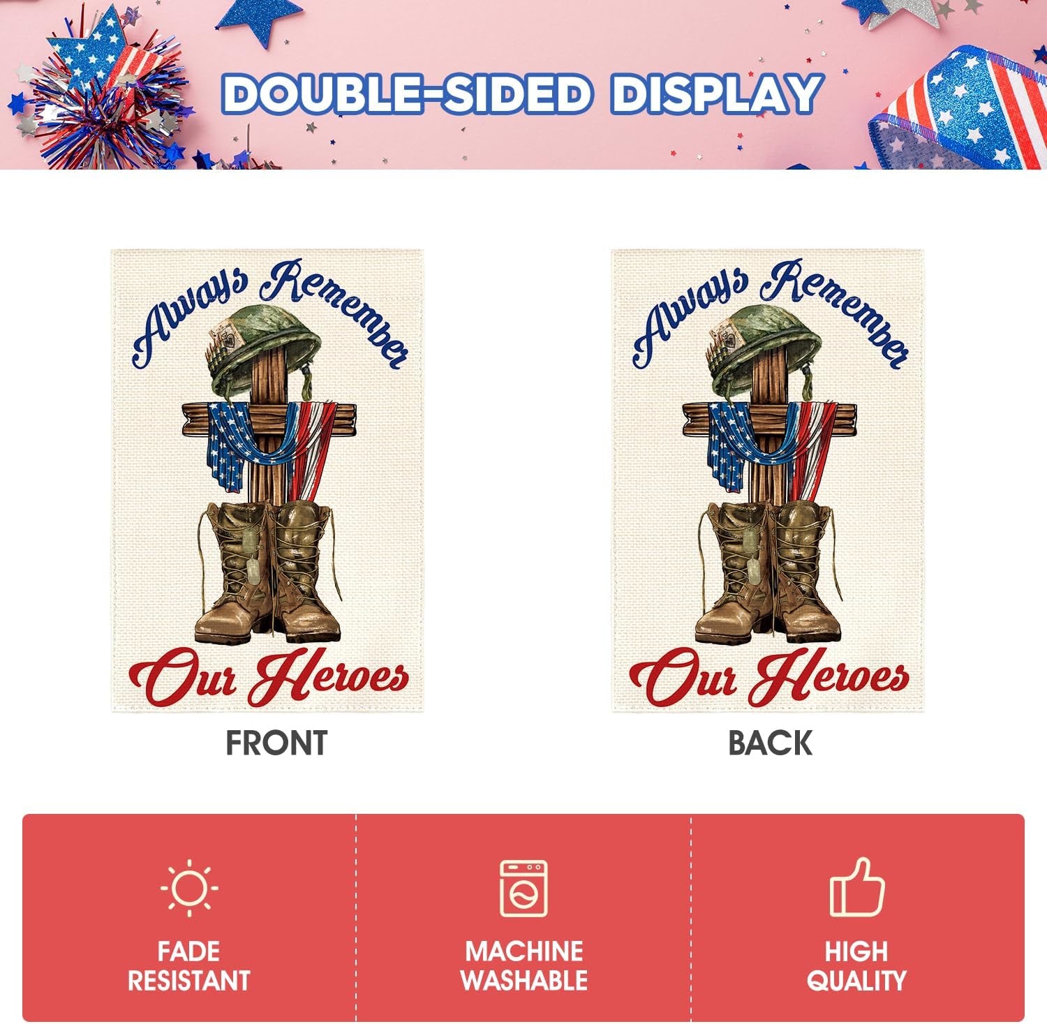 AVOIN Colorlife Memorial Day Always Remember Our Heroes House Flag 28X40 Inch Double Sided, Military Soldiers Boots Patriotic Veteran Yard Outdoor Decoration