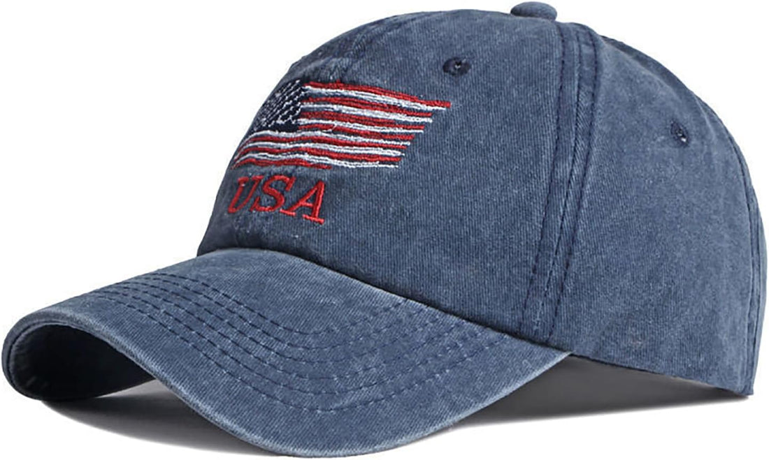 American Flag Hat, Vintage Distressed Cotton Dad Hat Baseball Cap USA Adjustable Patriotic Hat for Men Women