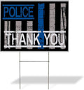 Plastic Weatherproof Yard Sign Police Thank You Black White Blue Stripes Thank You Designs White Police Officers for Sale Sign Multiple Quantities Available 18Inx12In One Side Print One Sign