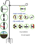 Garden Flag Stand and Shepherd Hook,76 Inch Garden Flag Pole Holder for 28 X 40 Inch Garden Flags with Tiger Clip and Spring Stoppers for Bird-Feeder Plant-Hook Garden-Stake Seasonal Flags 1 Pack