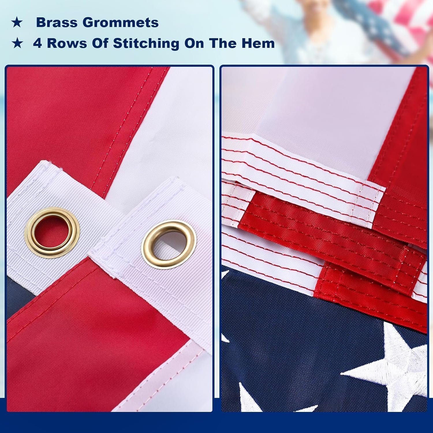 American Flag 10X15 Outdoor - USA Nylon US Flags with Embroidered Stars, Stitched Stripes and Brass Grommets