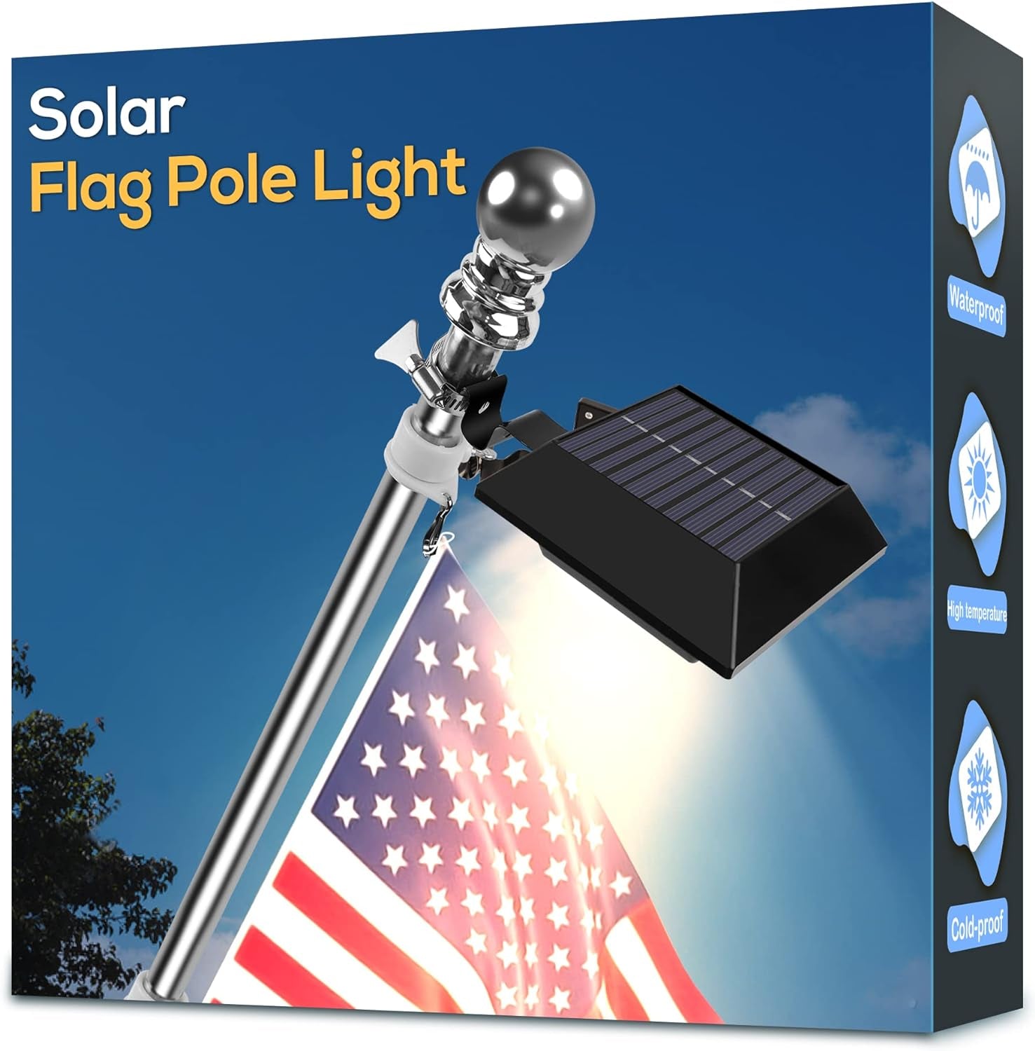 Solar Flag Pole Light, Bright Warm White 3000K Flagpole Light Upgrade Solar Powered for 5Ft 6Ft Flag Pole, Outdoor Dusk to Dawn Led Solar Lights, outside House Garden Yard American Flags Decor,Black