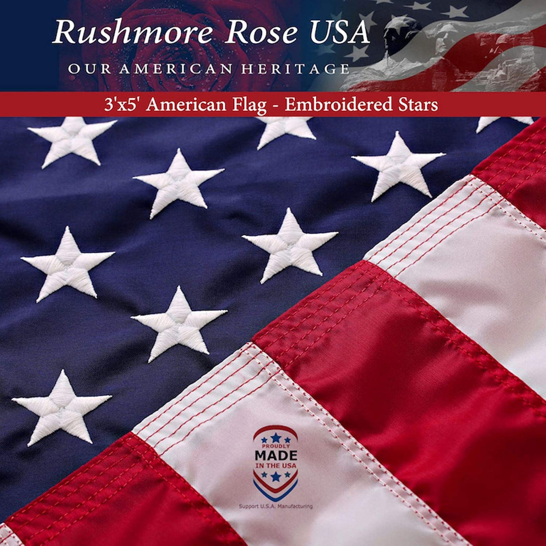 American Flags for outside 3X5 American Flag 100% Made in USA -US Flag 3X5 Heavy Duty Outdoor with Embroidered Stars and Sewn Stripes | Outdoor Flag for High Wind - FMAA Certified